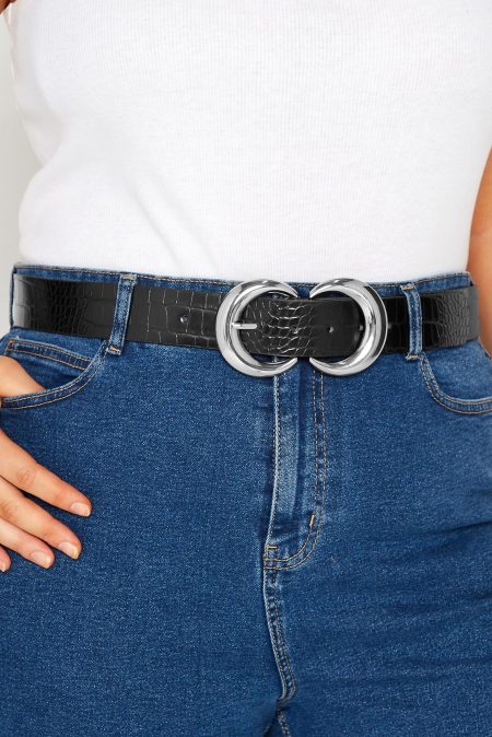 Riem Met Dubbele Ring En Krokodillenmotief In Zwart