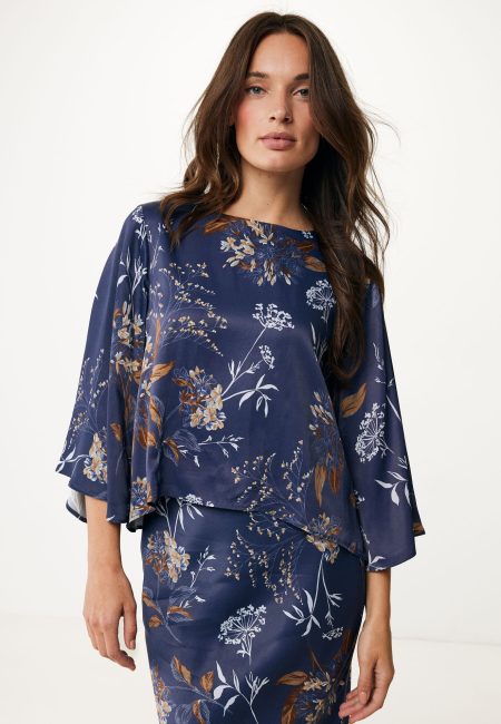 Blouse met Bloemenprint Donkerblauw