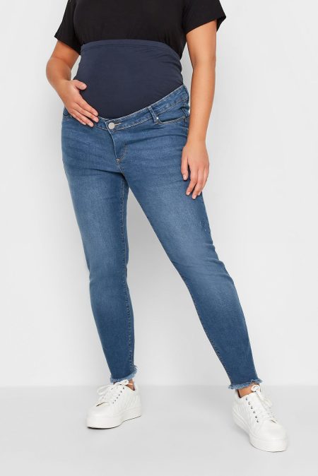 Bump It Up Maternity Skinny Ava Jeans Met Onafgewerkte Zoom In Blauwe Wassing