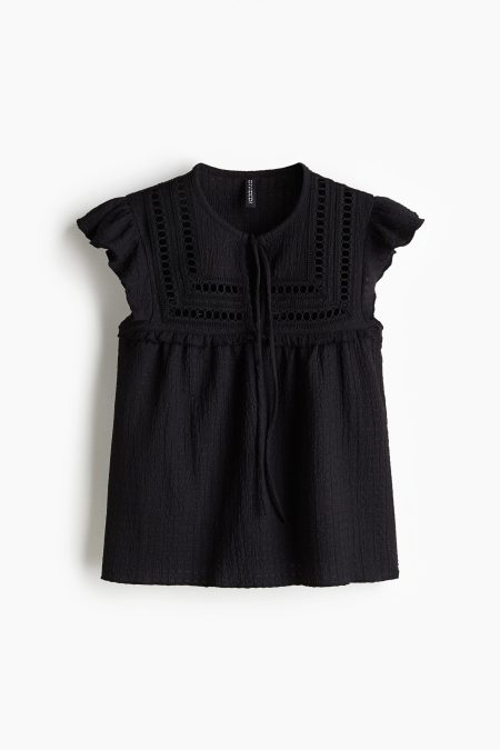 H & M - Top van structuurtricot - Zwart