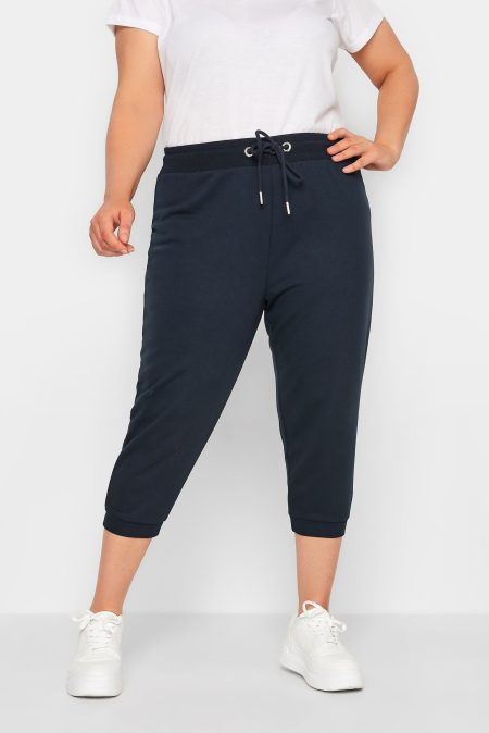 Yours Cropped Joggingbroek Van Katoen Met Elastische Tailleband In Donkerblauw