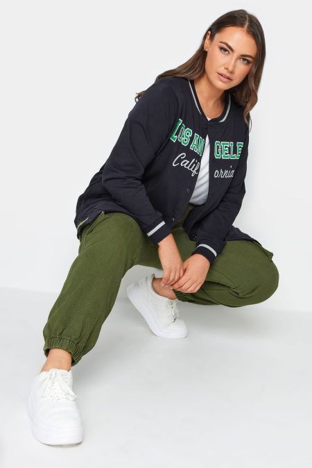 Yours Bomberjack Met 'Los Angeles' Slogan En Varsity Strepen In Donkerblauw