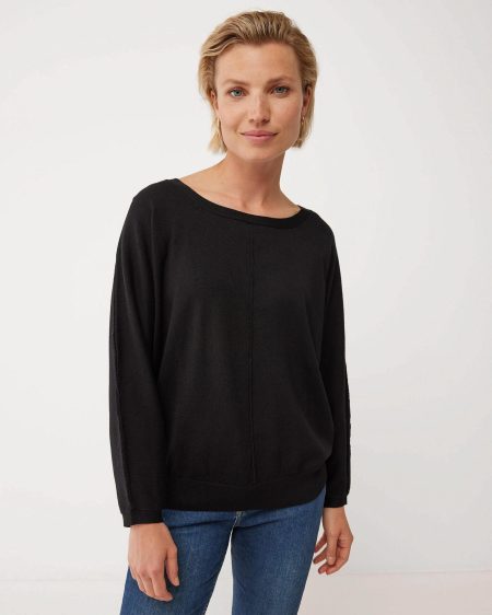 Batsleeve basic knit pullover Black