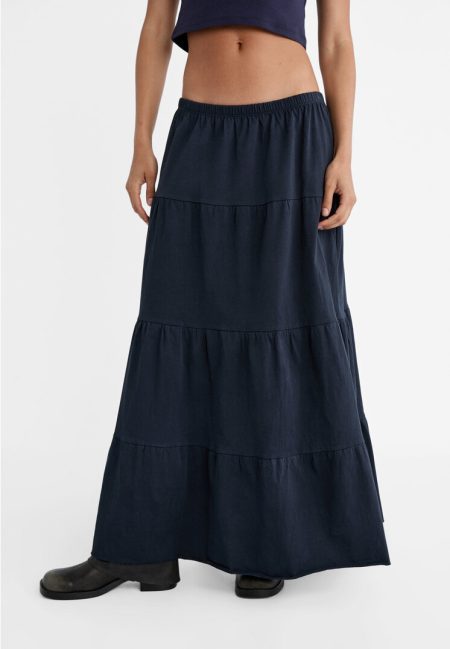 Stradivarius Lange soepelvallende boho rok  Marineblauw M