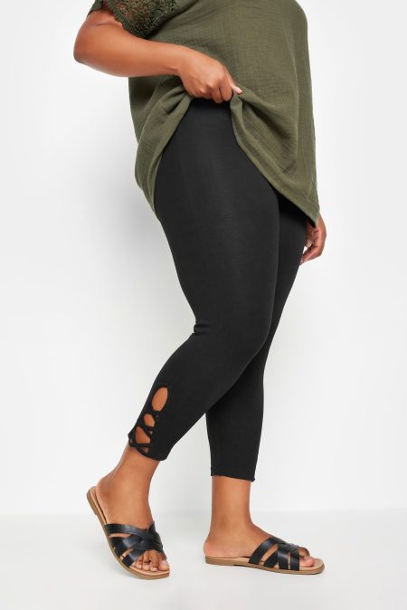 Yours Cropped Legging Met Uitsnijding Met Strikbandjes In Zwart Size 56
