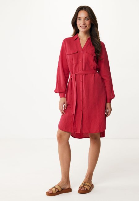 Midi Jurk Linnen Bessenrood