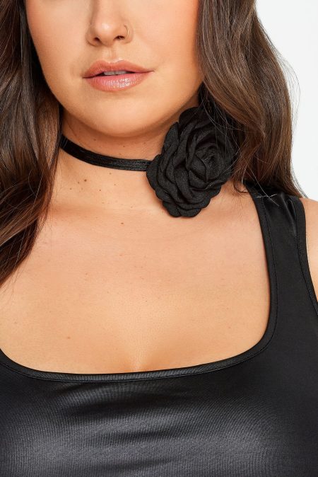 Chokerketting Met Corsage En Koorddetail In Zwart