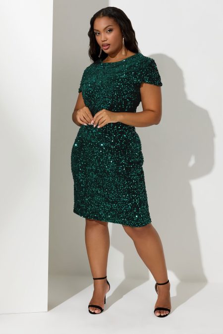 Yours London Minijurk Van Fluweel Met Pailletten En Korte Mouwen In Groen