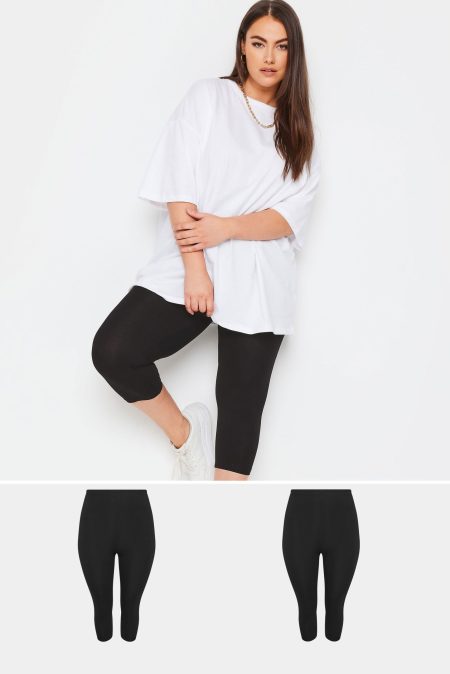 Set Van 2 Cropped Leggings Met Stretch In Zwart