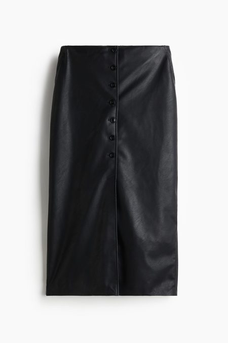 H & M - Kokerrok met coating - Zwart