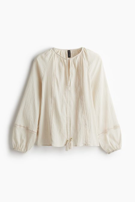 H & M - Blouse met kant - Beige