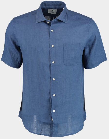Bos Casual hemd korte mouw Blauw Linnen shirt KM 42570011J/235 Ultramarine