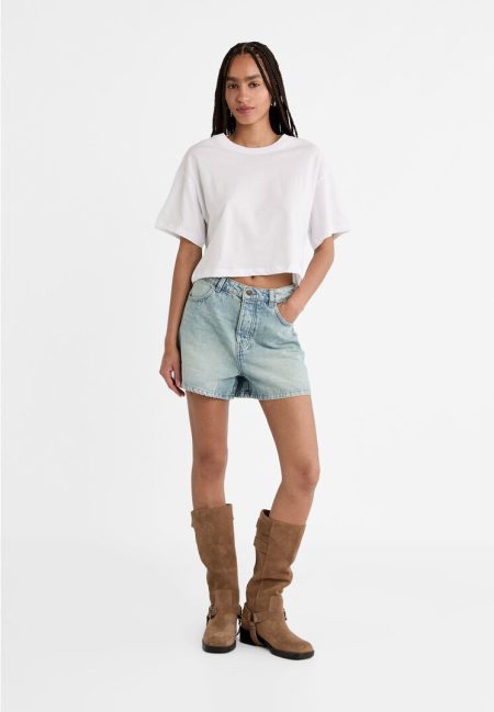 Stradivarius Oversized cropped T-shirt  Wit M