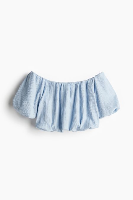 H & M - Cropped off-the-shouldertop - Blauw