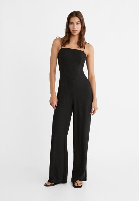 Stradivarius Lange jumpsuit met schouderbandjes  Zwart M