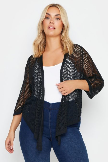 Yours Pointelle Vest Met Waterval Silhouet In Zwart