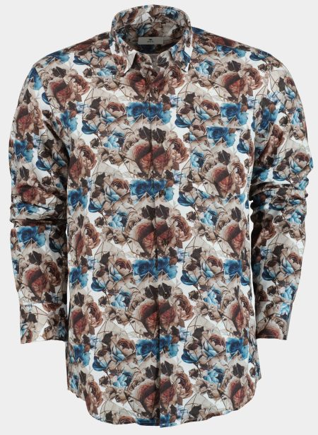 Bos Casual hemd lange mouw Bruin Big brown flowers 21642/V01