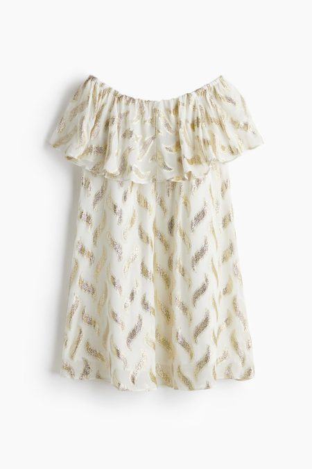 H & M - Jacquardgeweven off-the-shoulderjurk - Wit