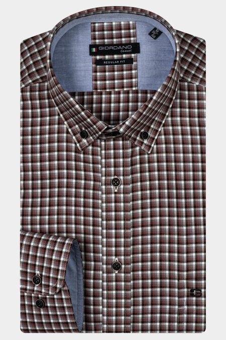 Giordano Casual hemd lange mouw Rood Ivy