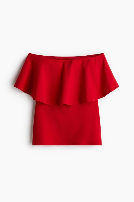 H & M - Bandeautop van interlocktricot met volant - Rood