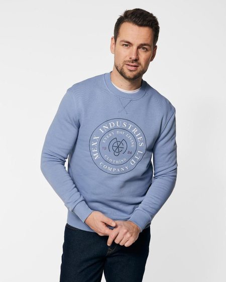 Crew neck sweatshirt with print Denim Blue