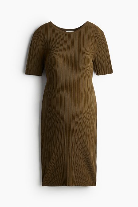 H & M - MAMA Ribgebreide jurk - Groen
