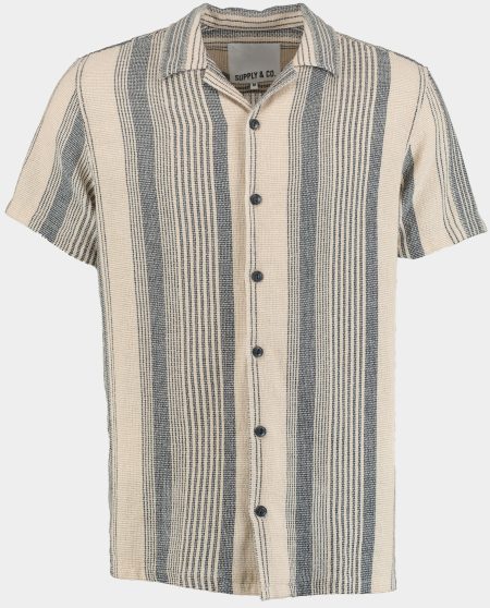 Supply & Co. Casual hemd korte mouw Grijs Raff Shirt Ss Stripe Structur 25107RA19/190 pebble