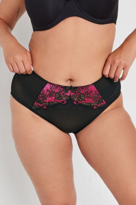 Yours Hoogopgesneden Tailleslip Met Bloemenkant In Zwart/Roze