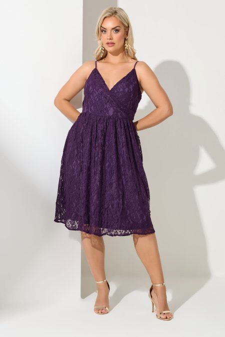 Yours London Kanten Skaterjurk Zonder Mouwen In Paars Size 58-60