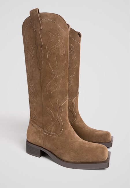 Stradivarius Platte leren cowboylaars  Leer 35