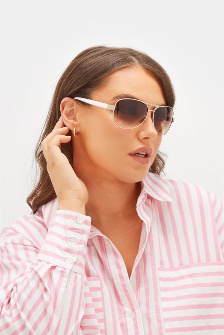 Aviator Zonnebril Met Diamantjes In Wit/Goud