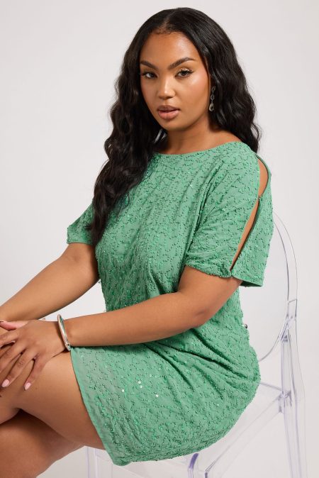 Luxe Shiftjurk Met Versiering & Capemouwen In Lichtgroen