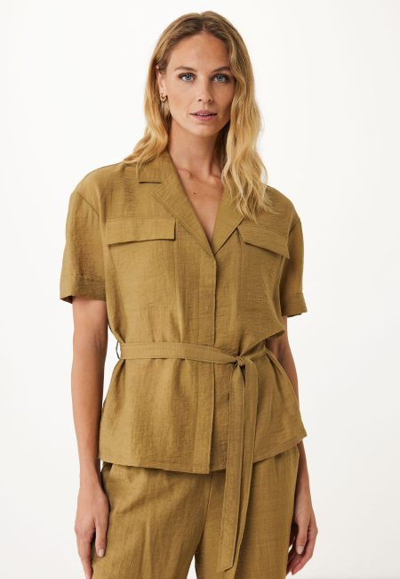 Blouse Linnen Safari-look Camouflage Groen