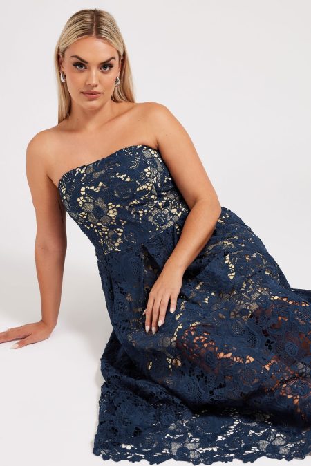 Yours London Lange Kanten Skaterjurk Zonder Mouwen In Donkerblauw Size 52