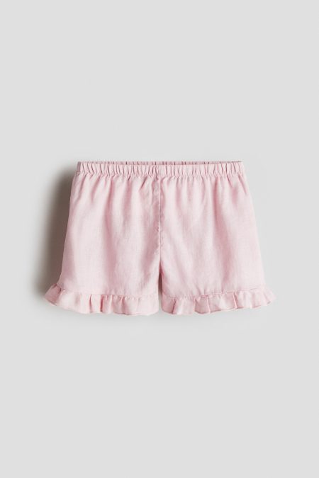 H & M - Linnen short met volantrandjes - Roze