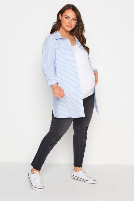 Bump It Up Maternity Ava Jeans Met Scheuren Op De Knie In Zwarte Wassing
