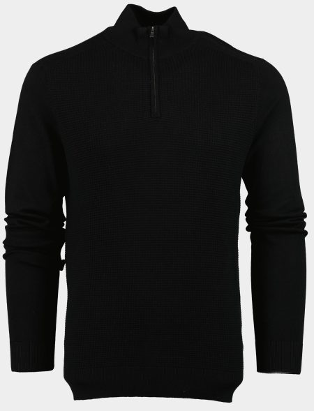 Bos Pullover Zwart Half Zip struktuur 1003224/900