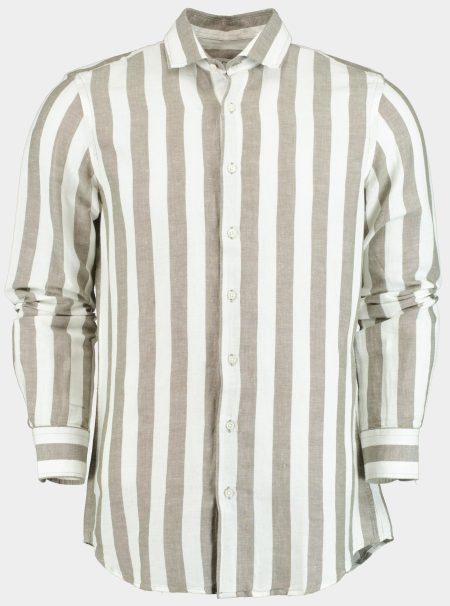 Born With Appetite Casual hemd lange mouw Groen Curtis Li-co Shirt Wide Strip 25107CU02/367 olive night