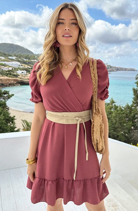 Amalfi Jurk Met Pofmouwen Dust Roze