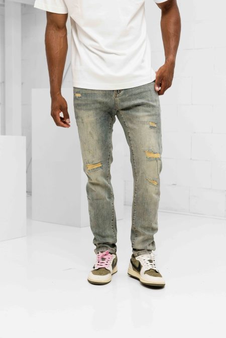 Black Bananas Slim Repaired Denim Broek Heren Blauw - Maat 34 - Kleur: Blauw | Soccerfanshop