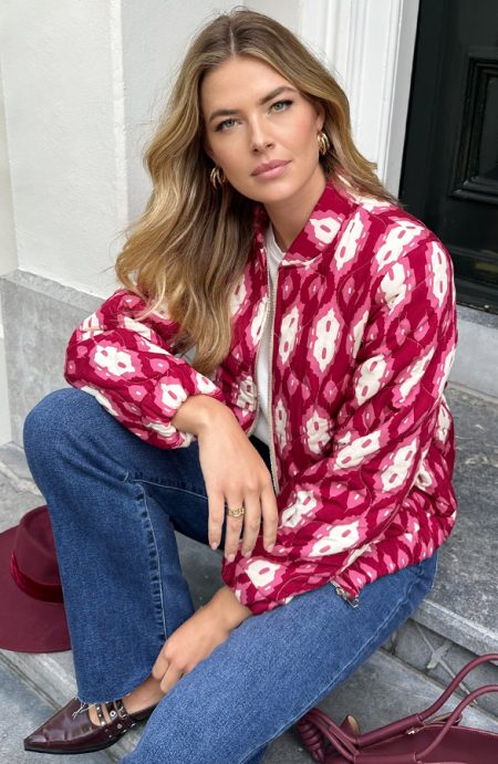 Bomber Jacket Classic Print Burgundy