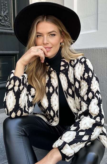 Bomber Jacket Classic Print Zwart