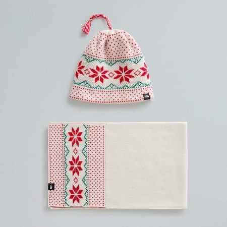 The North Face Cabin Ski Tuke-beanie En Sjaalset White Dune-tnf Red-evergreen-tassel male