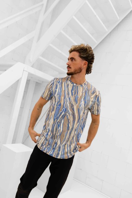 Carlo Colucci C3409 151 T-Shirt Heren Blauw/Beige - Maat M - Kleur: BeigeBlauw | Soccerfanshop