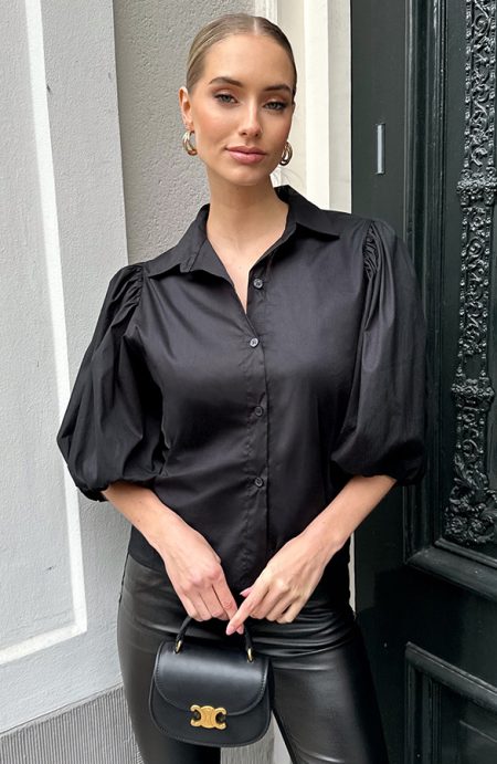 Classic Pofmouwen Blouse Katoen Zwart