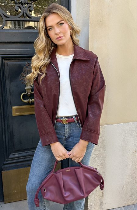 Coated Oversized Jacket Burgundy