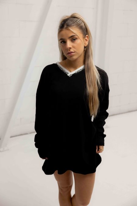 Couture Club Deep V-Neck Ribbed LS Jurk Dames Zwart - Maat XXS - Kleur: Zwart | Soccerfanshop