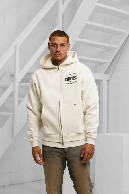 Croyez Damaged Stamp Zip Hoodie Heren Gebroken Wit - Maat L - Kleur: Gebroken Wit | Soccerfanshop