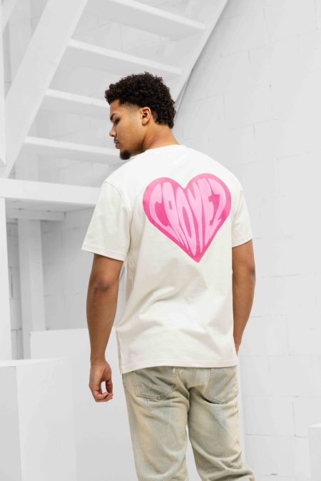Croyez Puffed Heart T-Shirt Heren Gebroken Wit/Roze - Maat XL - Kleur: Gebroken WitRoze | Soccerfanshop