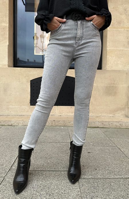Denim Skinny Jeans Pailletten Grijs